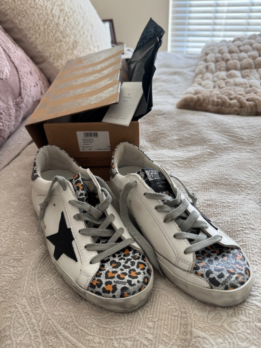 Golden Goose Superstar Sneakers Leopard Glitter Black Star EU 37